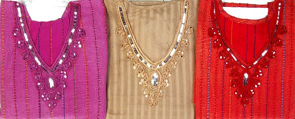 Lot of Three Salwar Kameez Suits with Embroidered Sequins