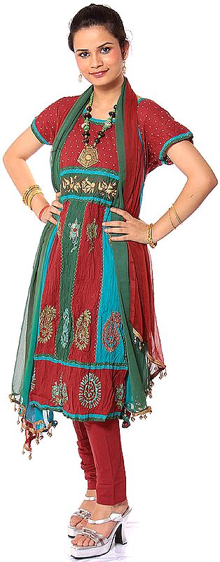 Burgundy Anarkali Suit with Embroidered Paisleys