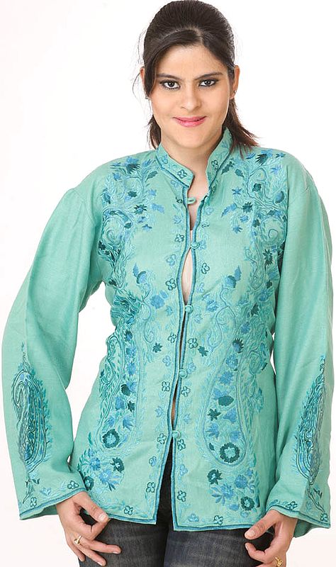 Aquamarine Kashmiri Jacket with Stylized Paisleys