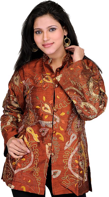 Arabian-Spice Jacket from Kashmir with Aari Embroidery All-Over