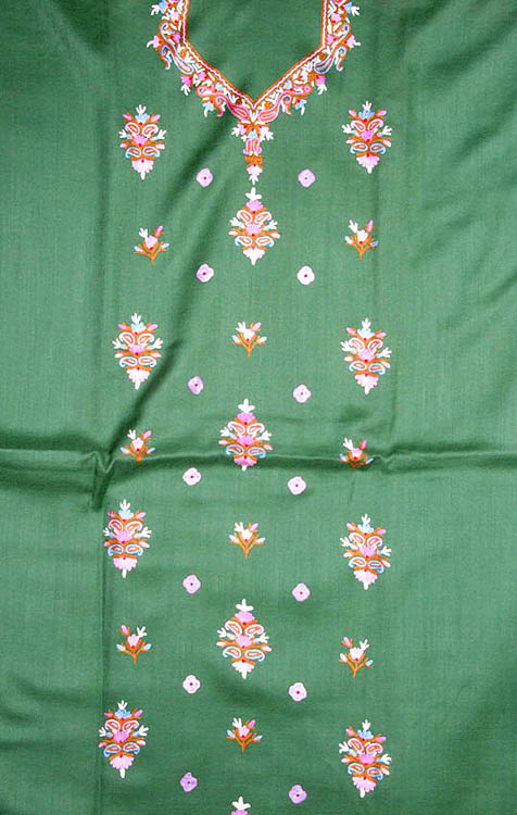 Asparagus-Green Two-Piece Suit from Kashmir with Aari Embroidered Bootis