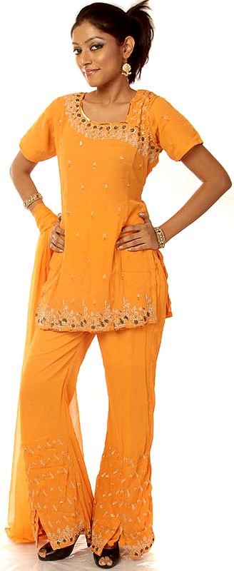 Orange Parallel Suit with Antique Embroidery