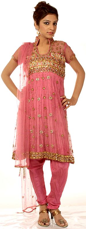 Pink Bridal Anarkali Suit with Antique Beadwork