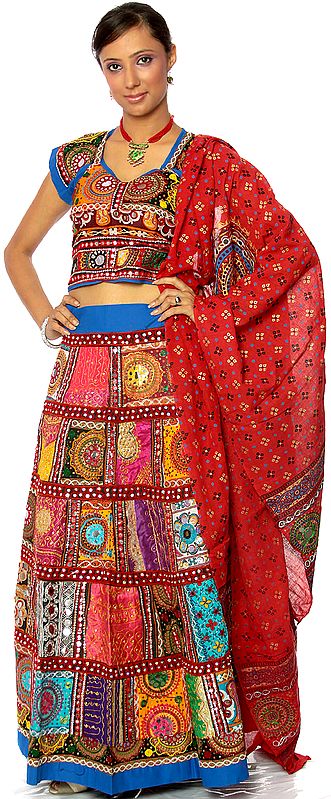 Authentic Ghagra Choli from Kutch with Embroidered Sequins and Patchwork