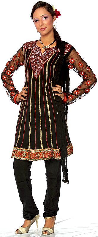 Black Choodidaar Suit with Embroidery and Mirror-work