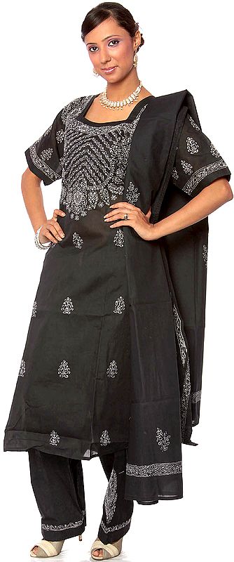 Black Salwar Kameez with All-Over Chikan Embroidery and Sequins