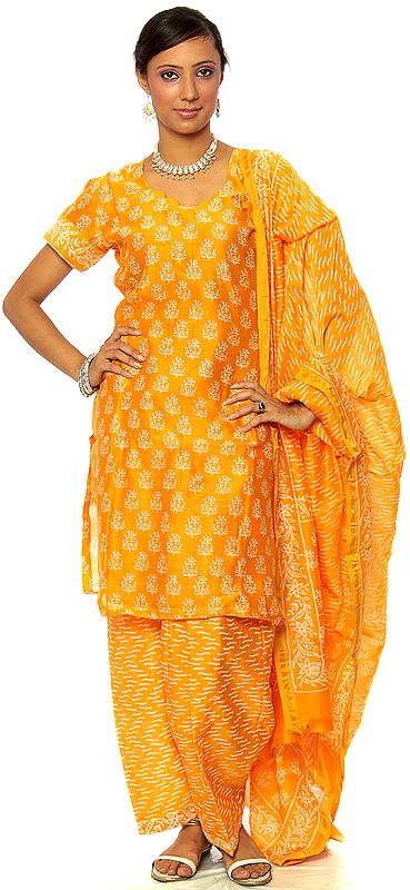 Amber Block-Printed Chanderi Salwar Kameez Suit