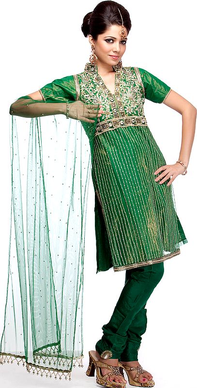 Hunter Green Shimmer Anarkali Suit with Heavy Beadwork