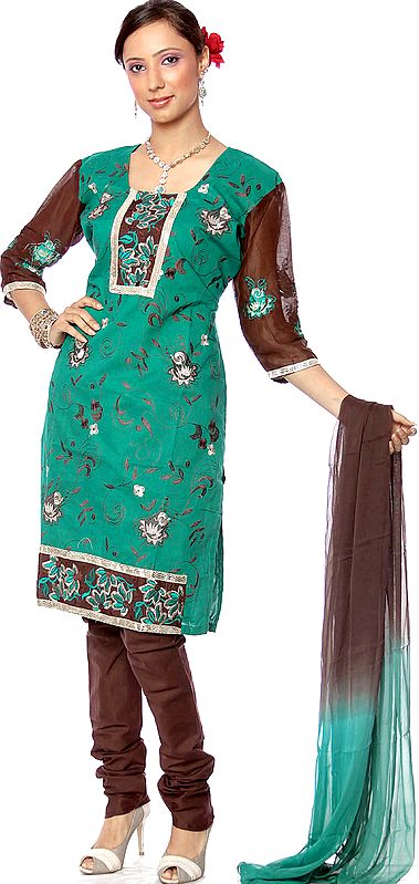 Sea-Green Choodidaar Suit with Aari Embroidery and Gota Work