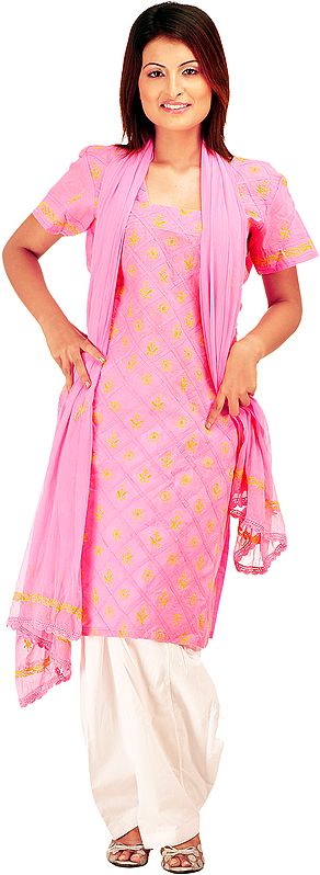 Pink Salwar Kameez Suit with Lukhnavi Chikan Embroidery