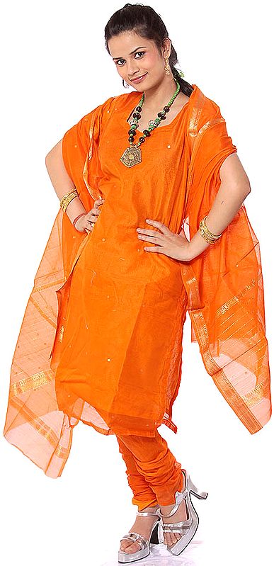 Orange Chanderi Suit with Bootis Woven in Golden Thread