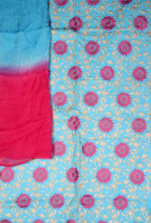 Sky-Blue Salwar Suit Fabric with All-Over Embroidered Wheels