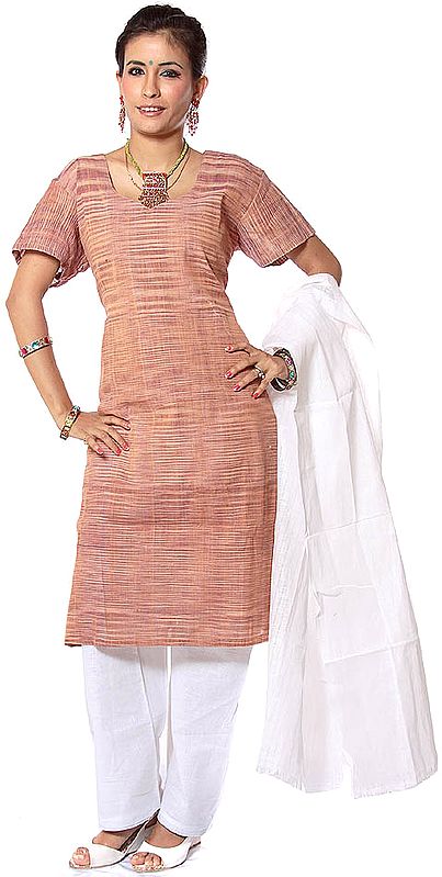 Brown Khadi Salwar Kameez Suit Fabric