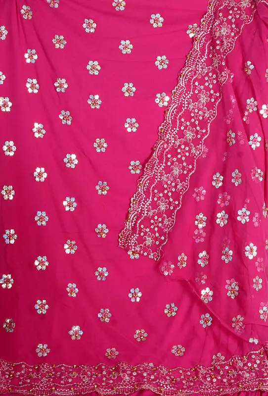 Magenta Georgette Suit with Sequins Embroidered as Flowers