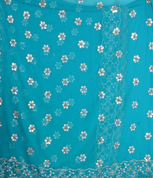 Turquoise Georgette Suit with Sequins Embroidered as Flowers