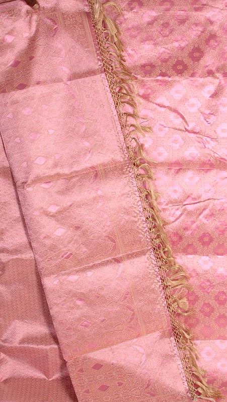 Pink Banarasi Kora Silk Suit with All-Over Thread Weave
