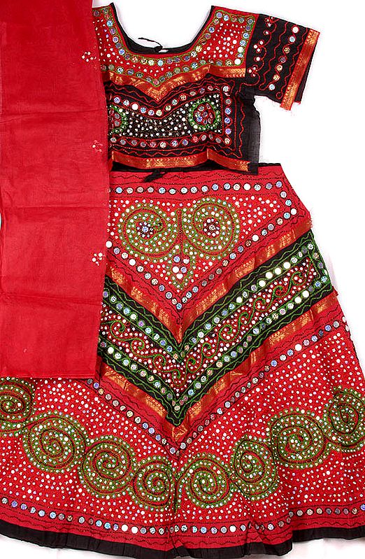 Red and Black Lehenga Choli with Large Sequins and Threadwork