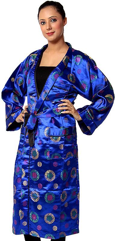 Royal-Blue Brocaded Night-Gown from Nepal