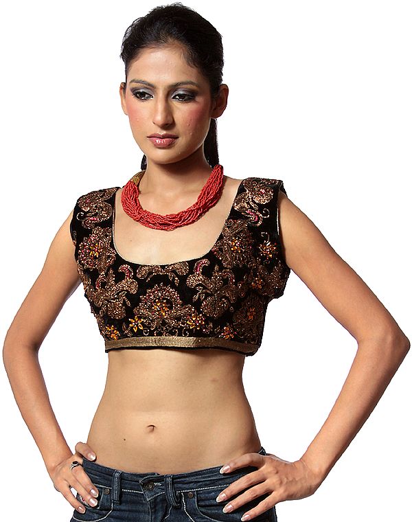 Black Choli with Antique Embroidery by Hand