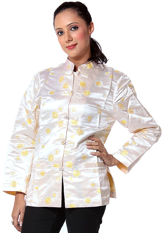 Ivory Brocaded Jacket from Nepal for Young Ladies