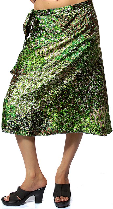 Green Wrap-Around Printed Skirt