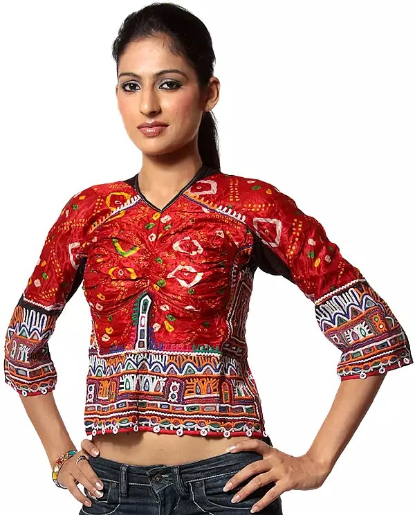 Red Choli from Kutch with Aari Embroidery