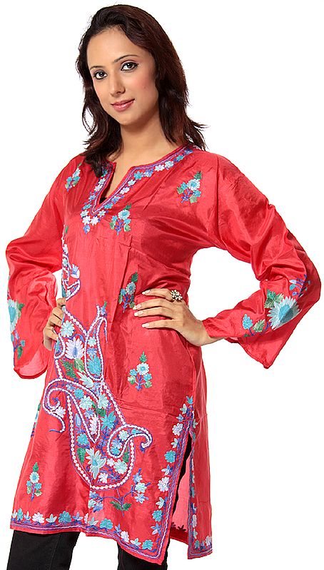 Rose Kashmiri Kurti with Embroidered Paisley on Front