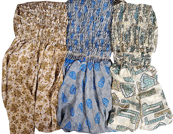 Lot of Three Vintage-Sari Dresses with Harem Trousers