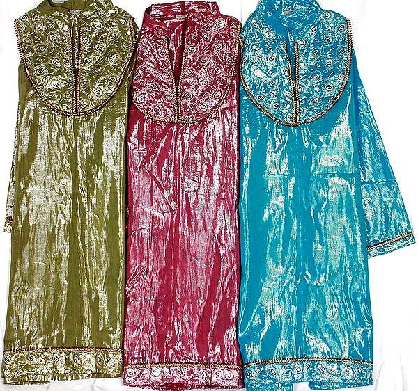 Lot of Three Shummer Kurtis with Aari Embroidery and Sequins
