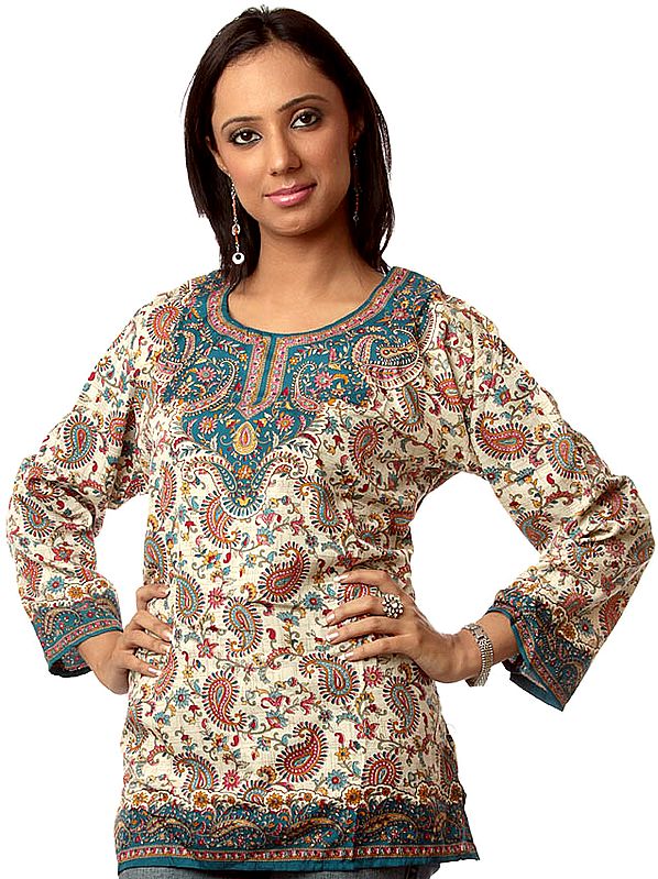 Ivory Printed Kurti with Sequins