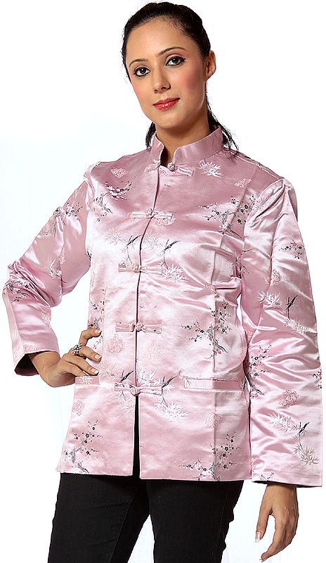Powder-Pink Brocaded Jacket from Nepal for Young Ladies