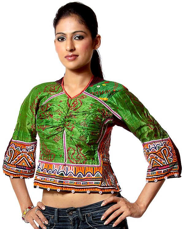 Green Choli from Kutch with Aari Embroidery