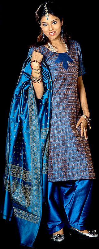 Azure Banarasi Suit with All-Over Brocade Weave