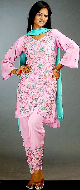 Baby-Pink Choodidaar Suit with Persian Embroidery and Sequins