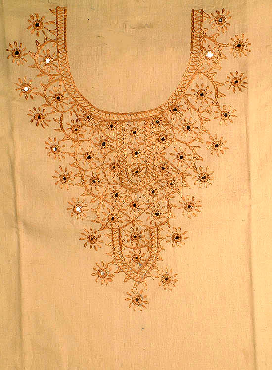 Beige Two-Piece Khadi Suit with Embroidery and Mirrors