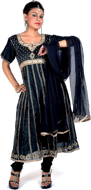 Black Anarkali Suit with Embroidery and Beads All-Over