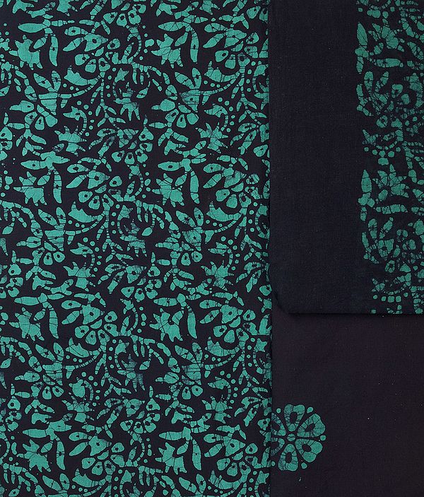 Black and Green Batik Salwar Kameez Fabric
