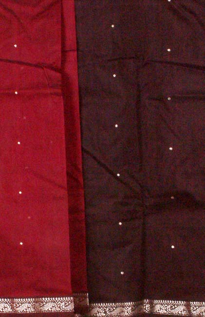 Black and Maroon Chanderi Suit with Golden Bootis