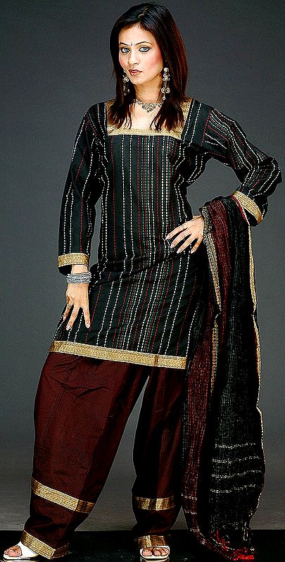 Black and Maroon Coimbatore Cotton Suit with Zari Border