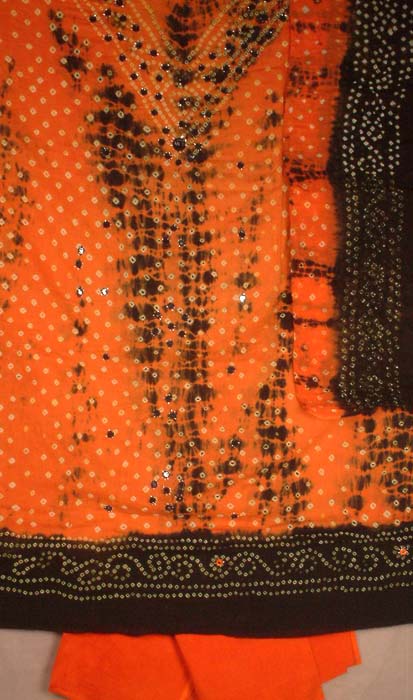 Black and Orange Bandhini Suit with Mirrors