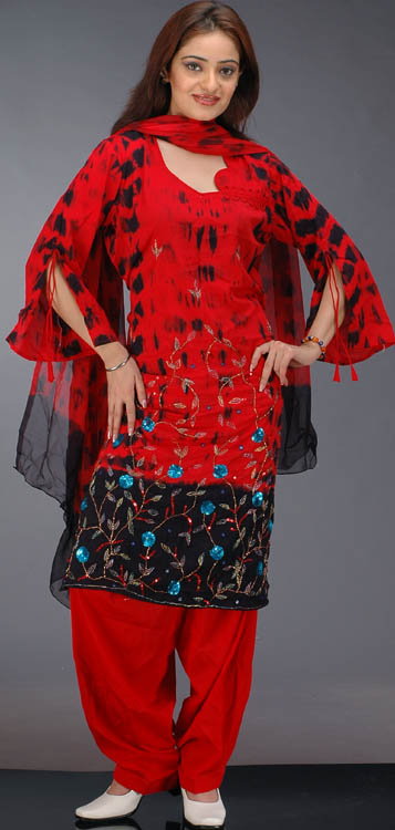 Black and Red Salwar Suit with Sequins