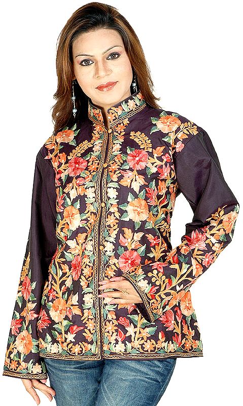 Black Aari Jacket with Floral Embroidery