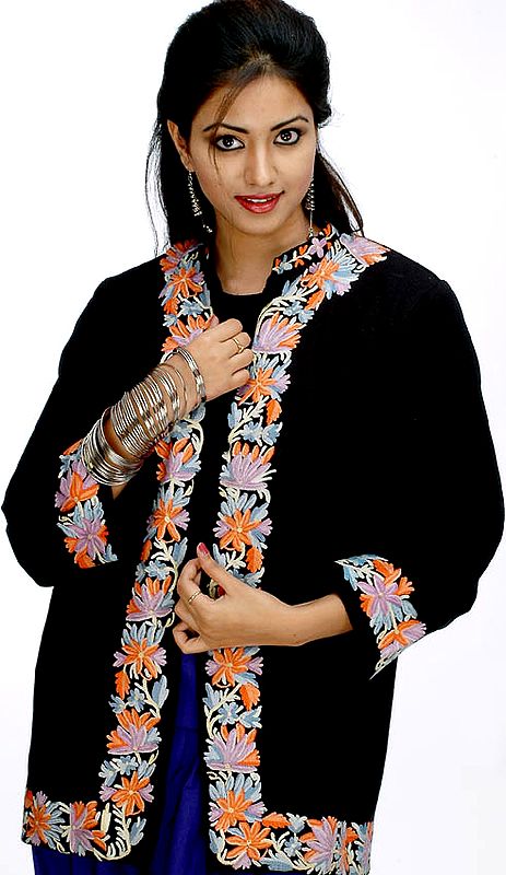 Black Aari Jacket with Kahmiri Embroidery