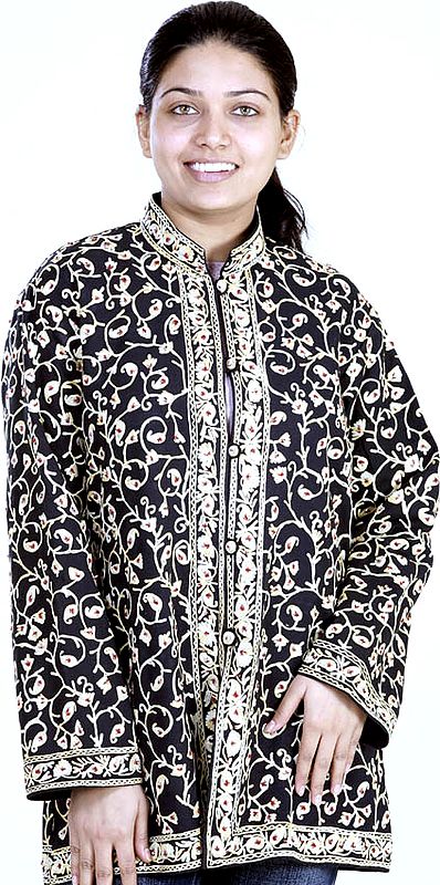 Black Aari Paisley Jacket with All-Over Beads and Sequins