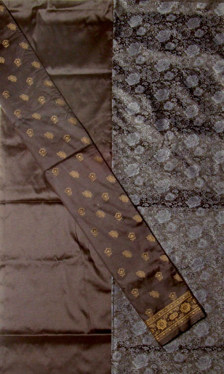 Black Banarasi Salwar Kameez Fabric with All-Over Weave in Gray Thread