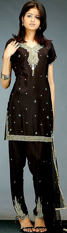Black Choodidaar Suit with Beads and Crystals