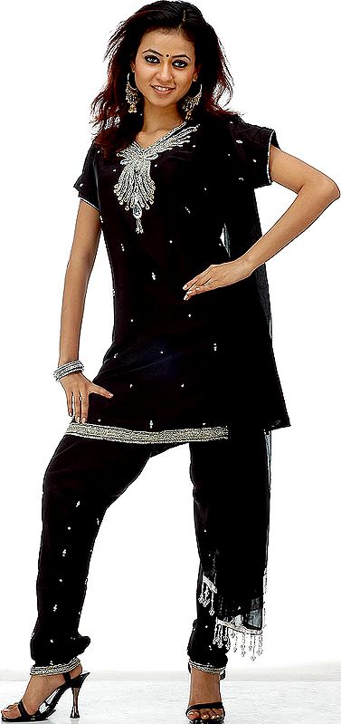 Black Choodidaar Suit with Crystals and Beads