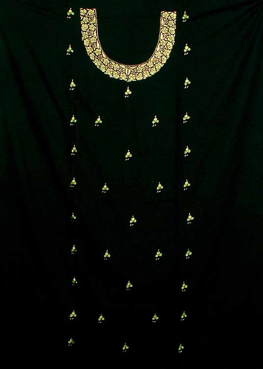Black Cotton Suit from Kashmir with Floral Embroidery
