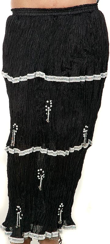 Black Crushed Skirt with Bells and Gota Border