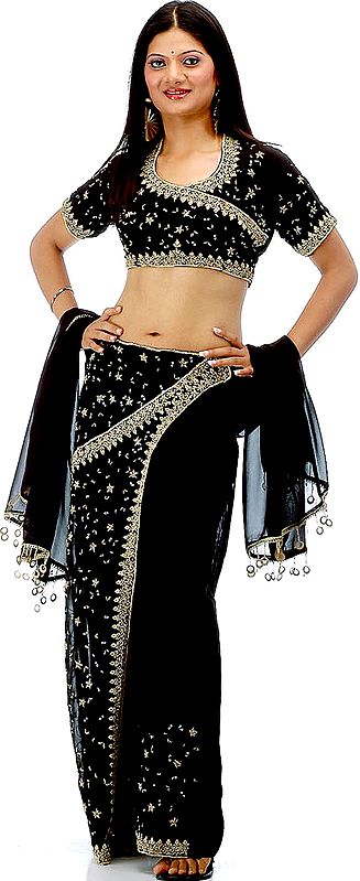 Black Designer Lehenga Choli with All-Over Sequins and Beads